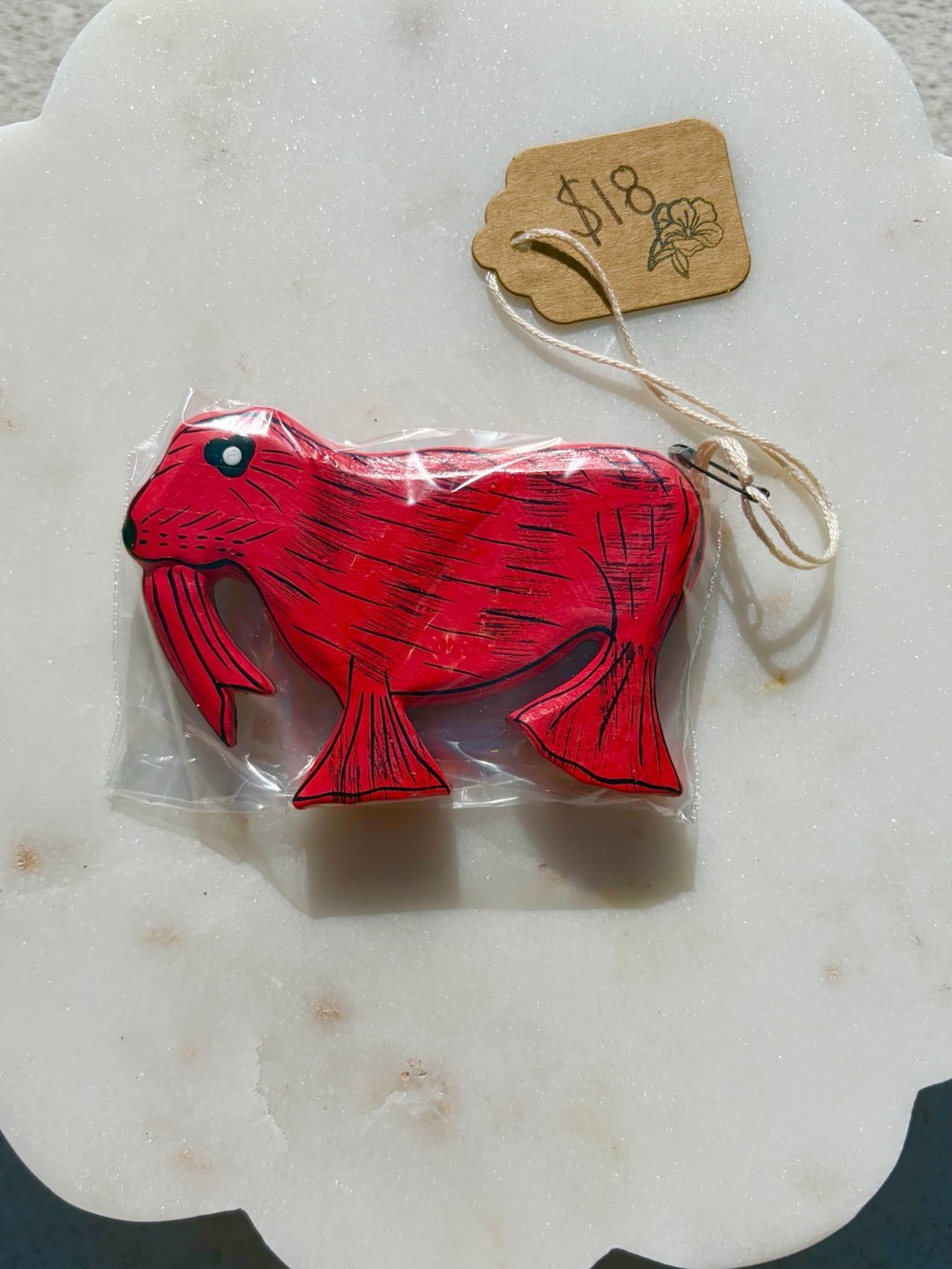 Red Walrus Magnet - Wood Carved and Hand Painted in Indonesia
